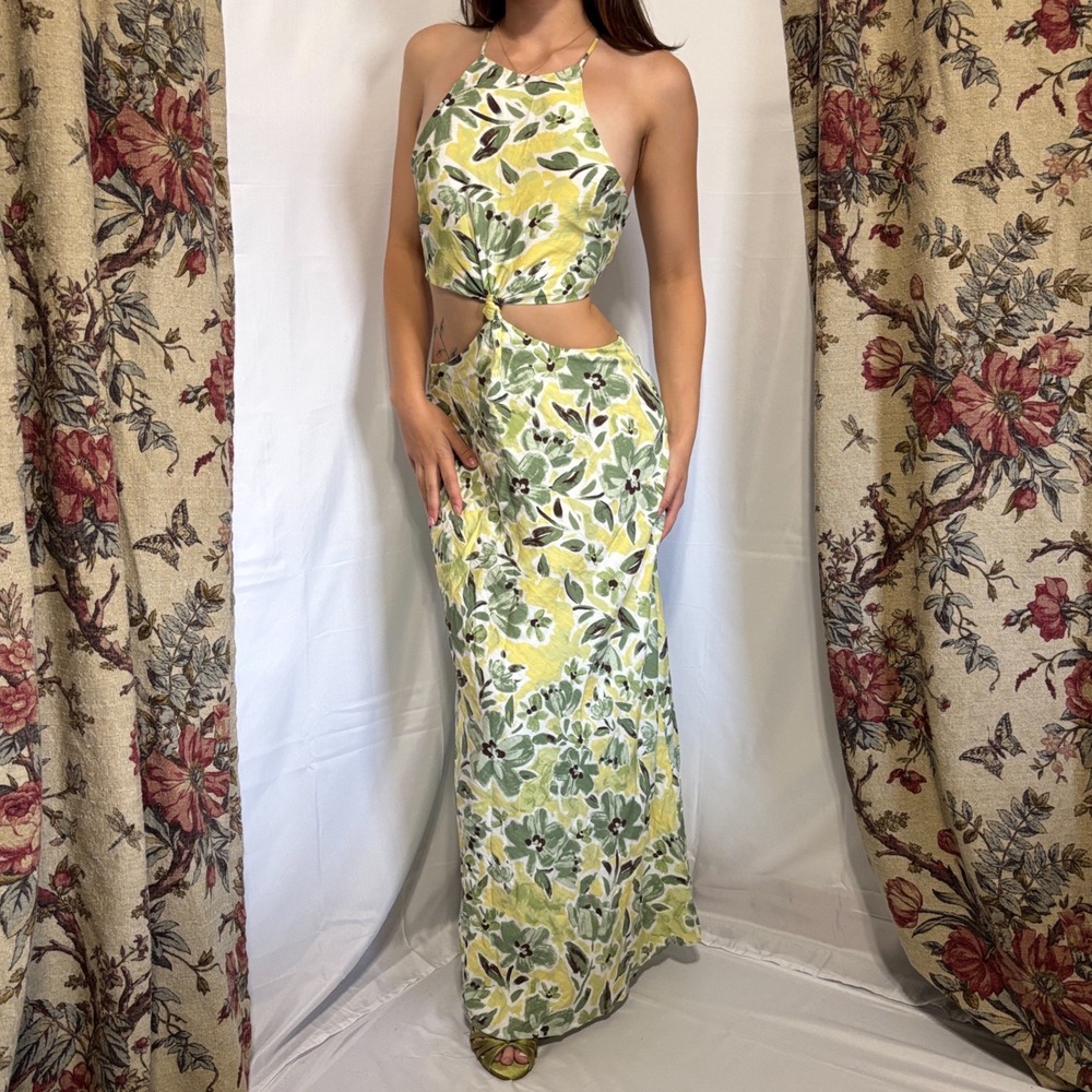 ONE AND ONLY COLLECTIVE gorgeous open waist dress with yellow floral design